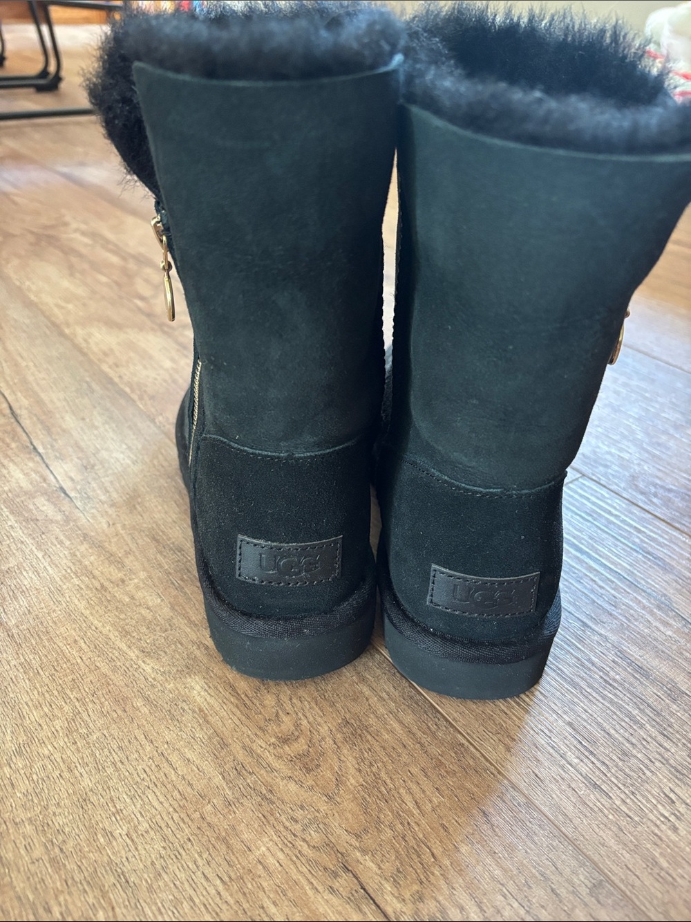 UGG Black Suede-Look Faux Fur Zip Winter Boots - Picture 3 of 5
